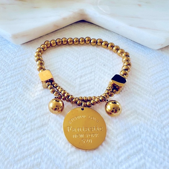 “Eternal Love” 18K Gold Stainless Steel “Coin”  Small Bracelet - Picture 5 of 6